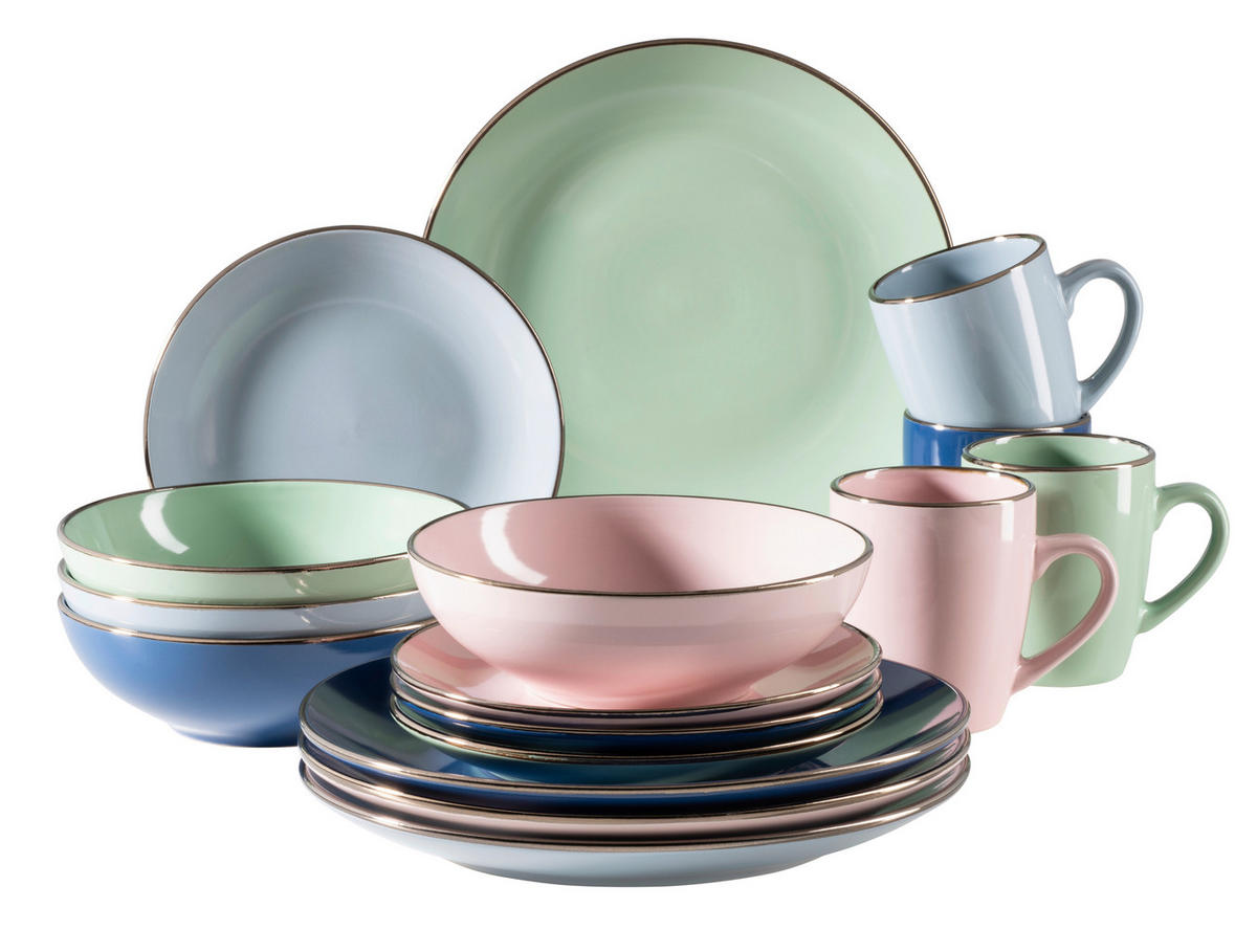 KOMBISERVICE Metallic Rim 16-teilig  - Rosa/Dunkelblau, Basics, Keramik (33/31,7/32,5cm) - Mäser