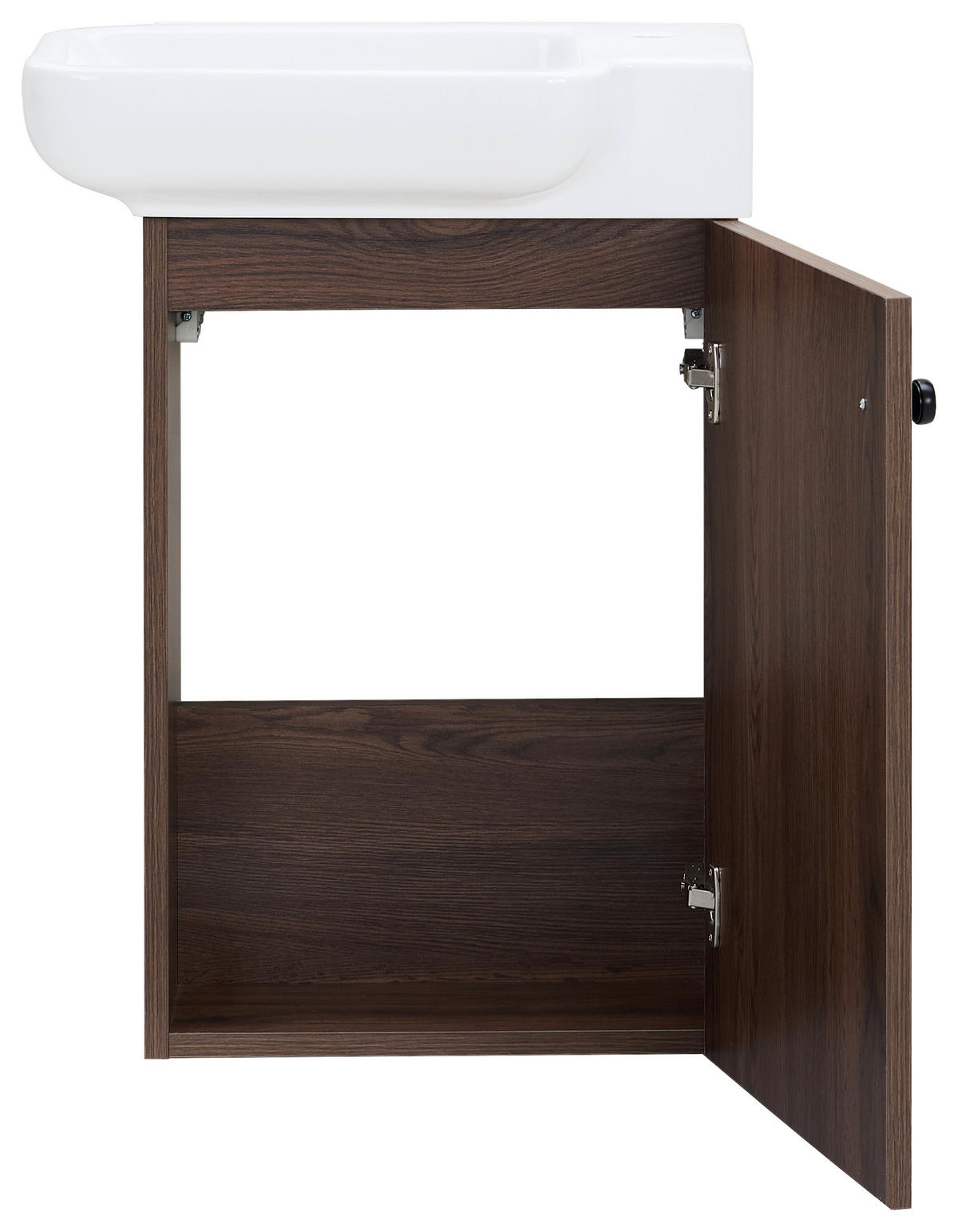 GÄSTEBAD 55 cm  - Weiß Hochglanz/Walnussfarben, MODERN, Keramik/Holzwerkstoff (55cm) - MID.YOU