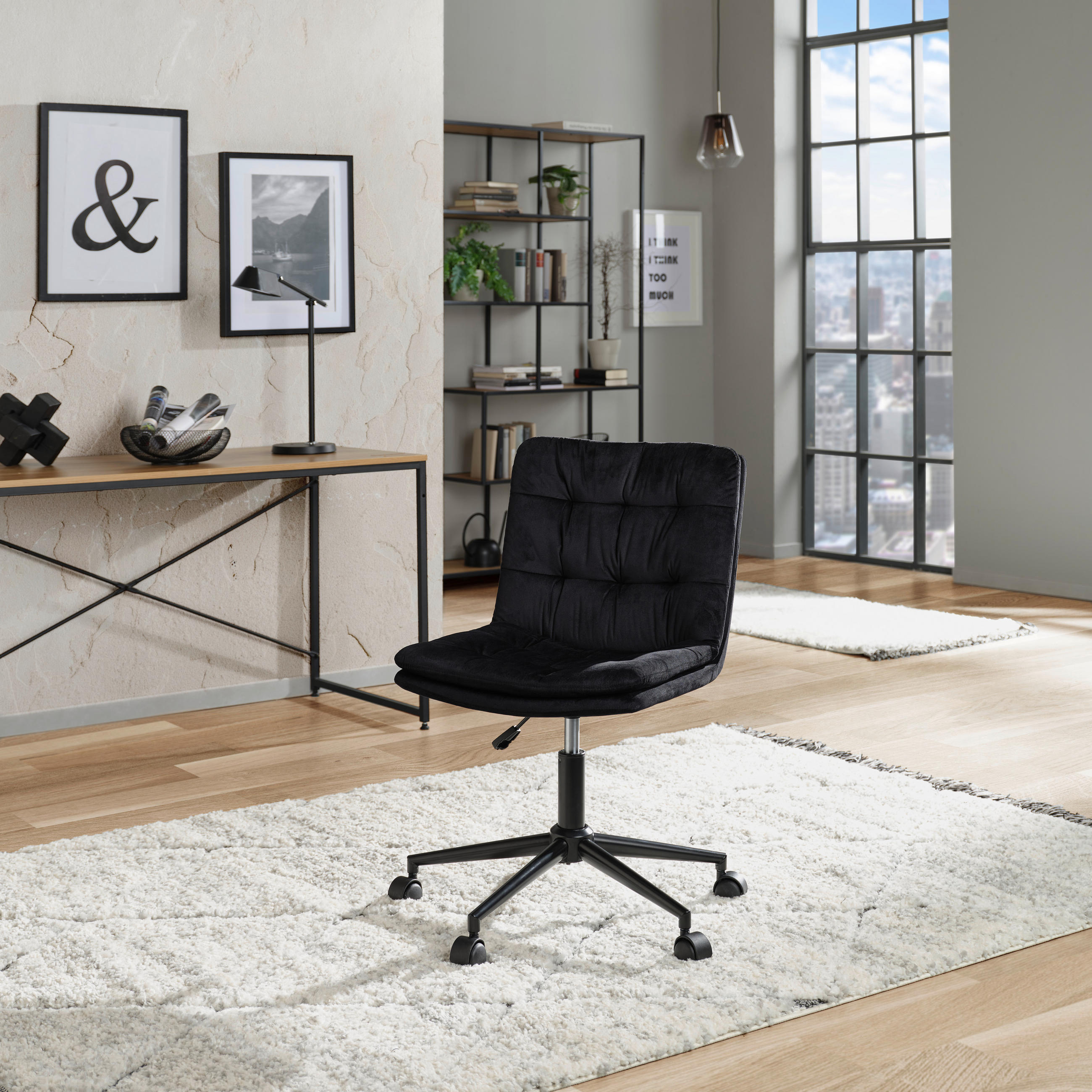 DREHSTUHL  in Samt Schwarz  - Schwarz, Modern, Kunststoff/Textil (42/98/45cm) - MID.YOU