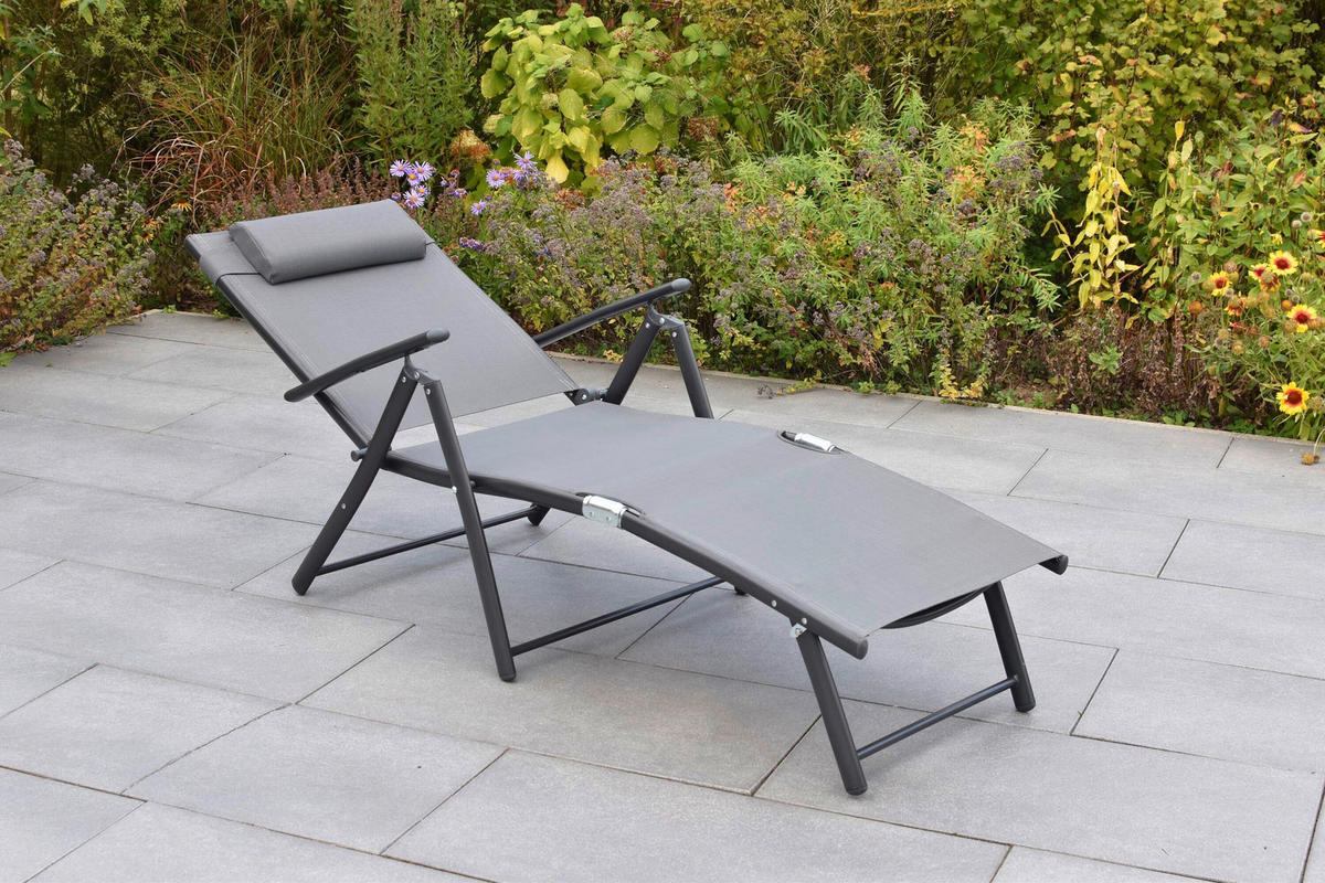 GARTENLIEGE 64/87/140 cm  - Graphitfarben/Grau, KONVENTIONELL, Textil/Metall (64/87/140cm) - Gardenson