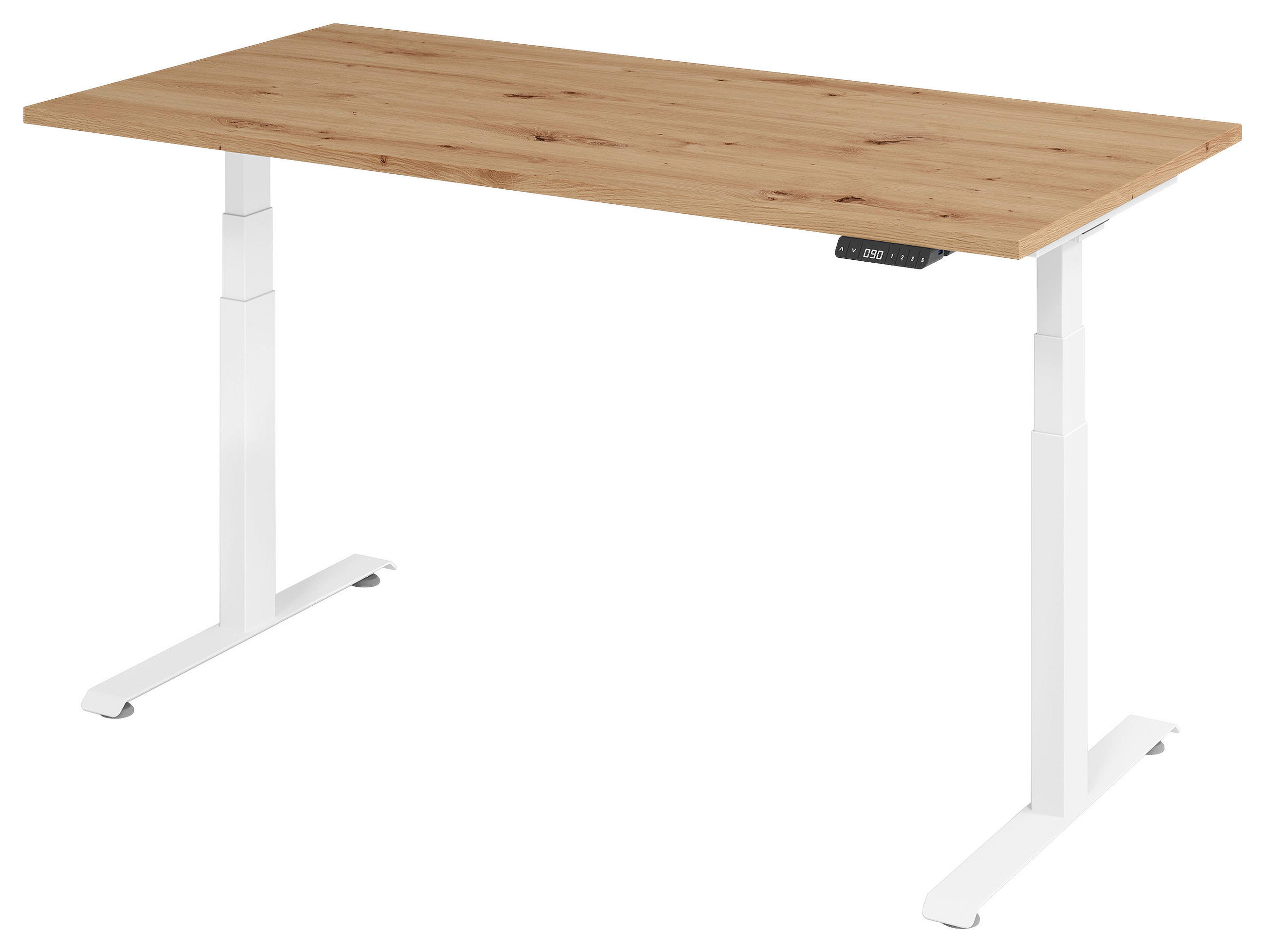 SCHREIBTISCH 160/80/64,5-129,5 cm Weiß, Eichefarben elektrisch höhenverstellbar  - Eichefarben/Weiß, KONVENTIONELL, Holzwerkstoff/Metall (160/80/64,5-129,5cm) - Venda