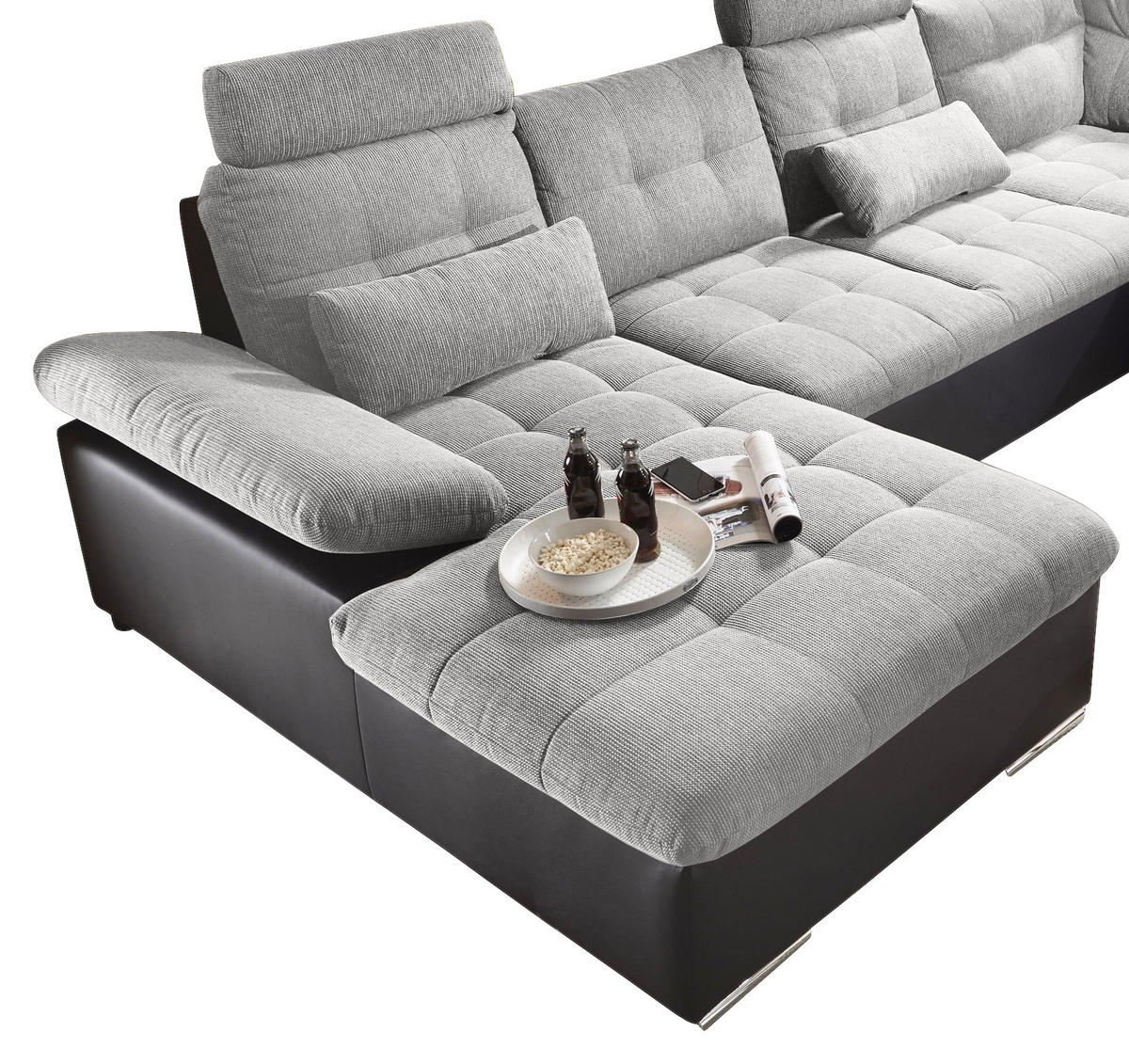 WOHNLANDSCHAFT in Webstoff Schwarz, Silberfarben  - Silberfarben/Schwarz, MODERN, Holzwerkstoff/Textil (170/324/218cm) - MID.YOU