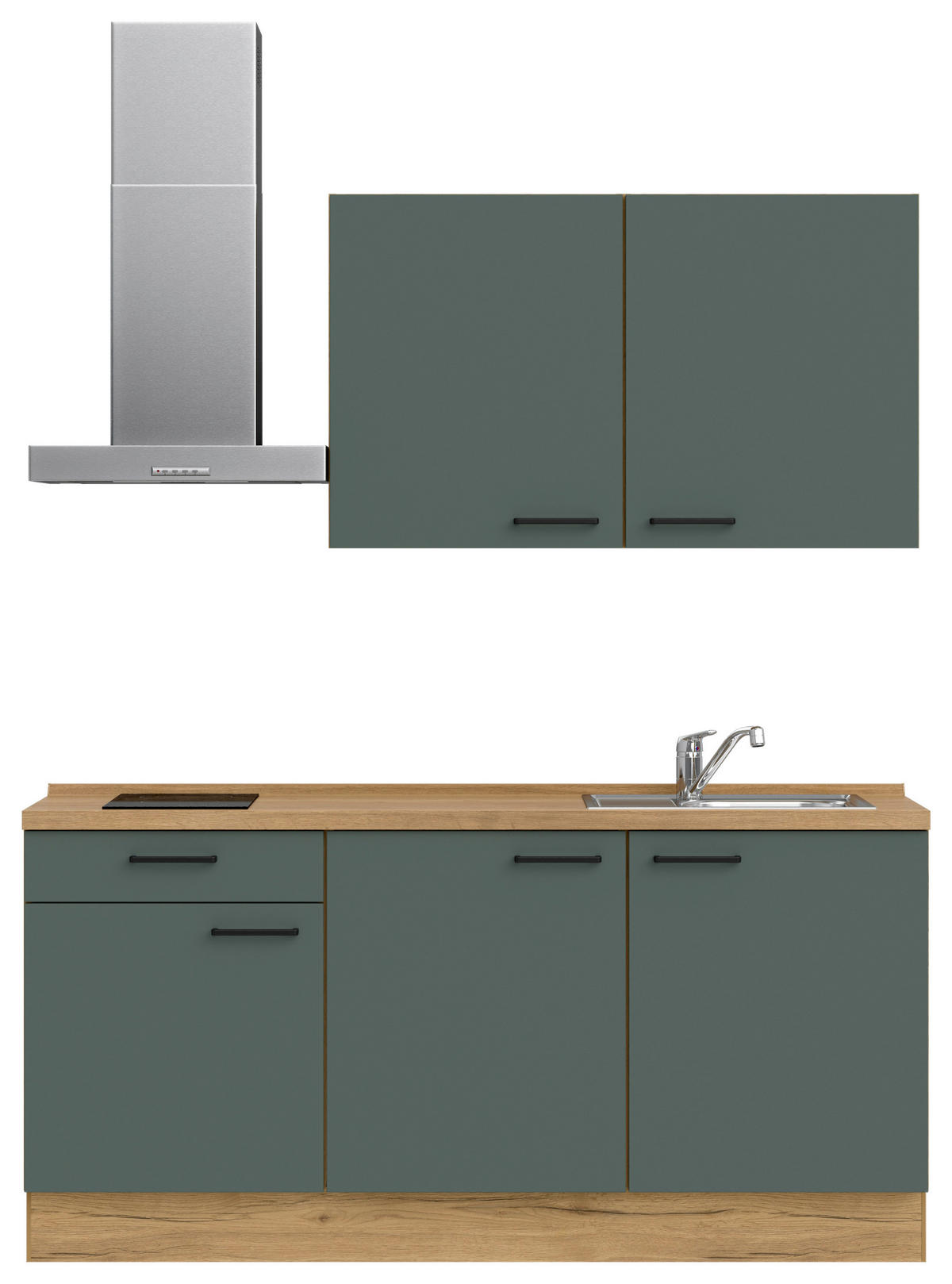 KÜCHENBLOCK 180 cm   in Eichefarben, Dunkelgrün  - Dunkelgrün/Eichefarben, MODERN, Holzwerkstoff/Metall (180cm) - Nobilia