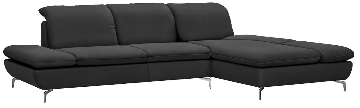 ECKSOFA in Echtleder Anthrazit  - Anthrazit/Silberfarben, Design, Leder/Metall (315/200cm) - Chilliano