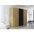 SCHWEBETÜRENSCHRANK 270/223/68 cm 3-türig Schwarz, Eichefarben  - Eichefarben/Schwarz, Design, Glas/Holz (270/223/68cm) - Novel