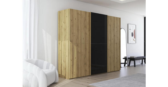 SCHWEBETÜRENSCHRANK 270/223/68 cm 3-türig Schwarz, Eichefarben  - Eichefarben/Schwarz, Design, Glas/Holz (270/223/68cm) - Novel