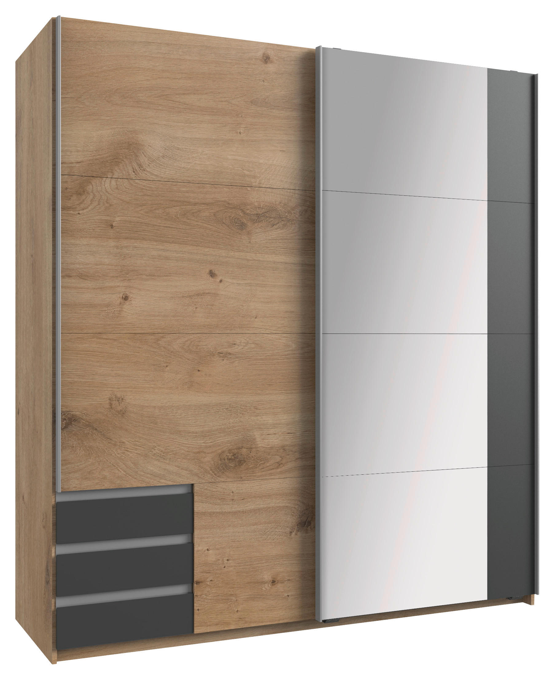 SCHWEBETÜRENSCHRANK 179/198/64 cm,  in Graphitfarben, Plankeneiche, 2 Tür(en)  - Plankeneiche/Eichefarben, Design, Glas/Holzwerkstoff (179/198/64cm) - Boxxx