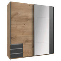 SCHWEBETÜRENSCHRANK in Graphitfarben, Plankeneiche  - Plankeneiche/Alufarben, Design, Glas/Holzwerkstoff (179/198/64cm) - Carryhome