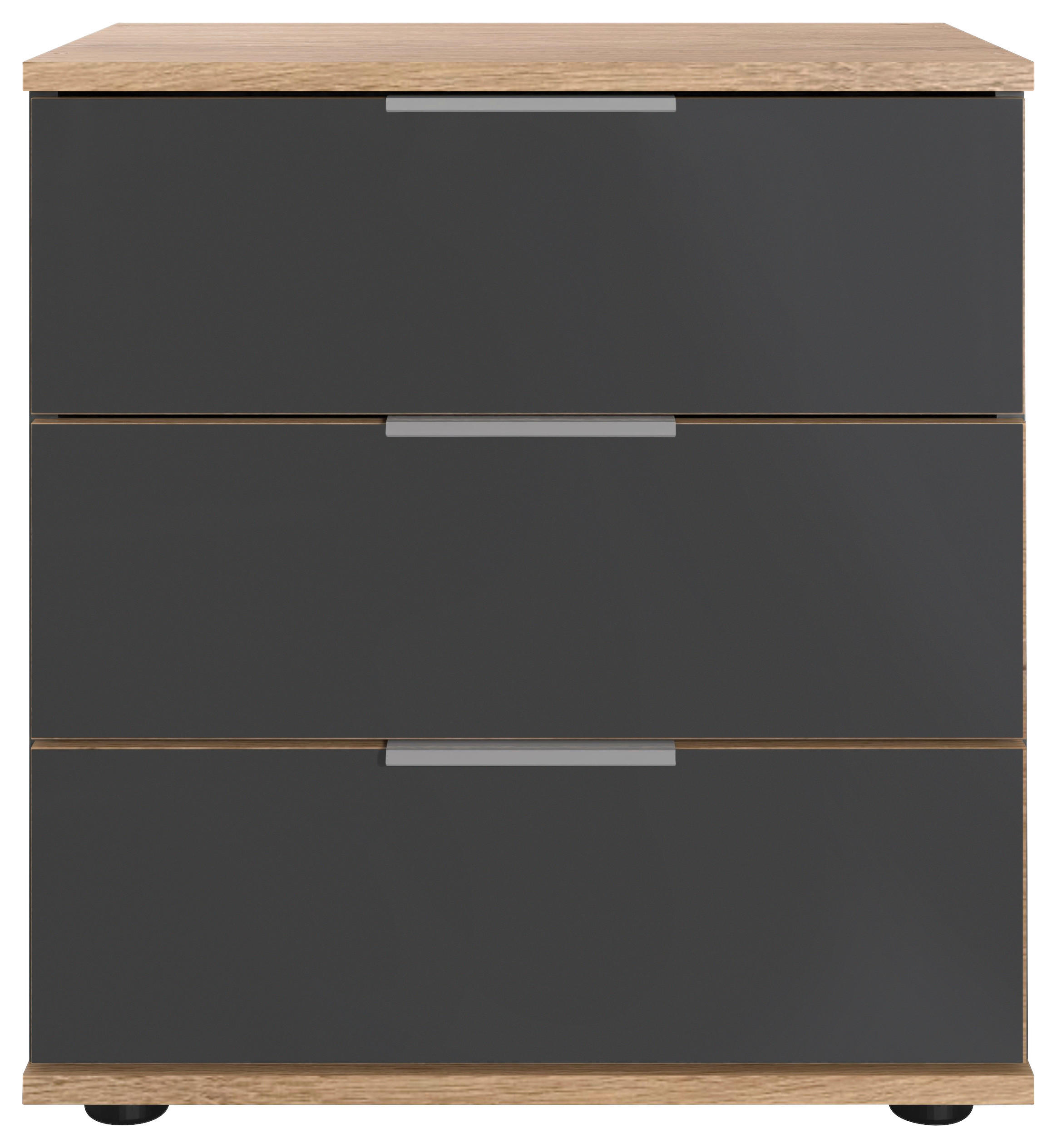 NACHTSCHRANK 52/58/38 cm  - Eichefarben/Alufarben, MODERN, Glas/Holzwerkstoff (52/58/38cm) - MID.YOU