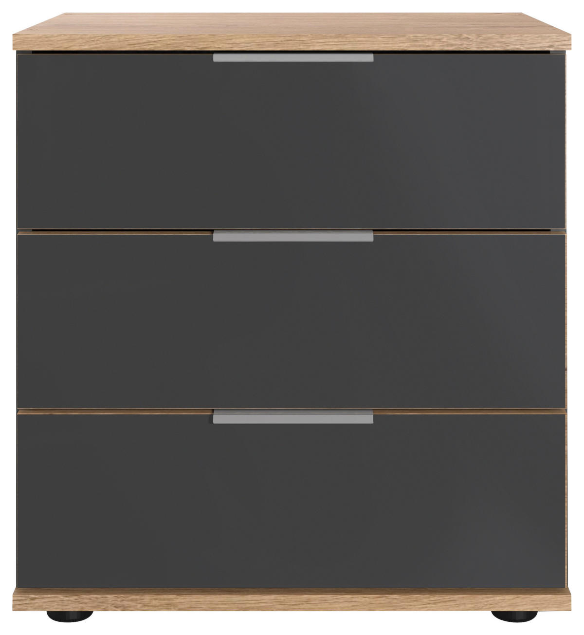 NACHTKÄSTCHEN 52/58/38 cm  in Grau, Alufarben, Eichefarben  - Eichefarben/Alufarben, Modern, Glas/Holzwerkstoff (52/58/38cm) - MID.YOU