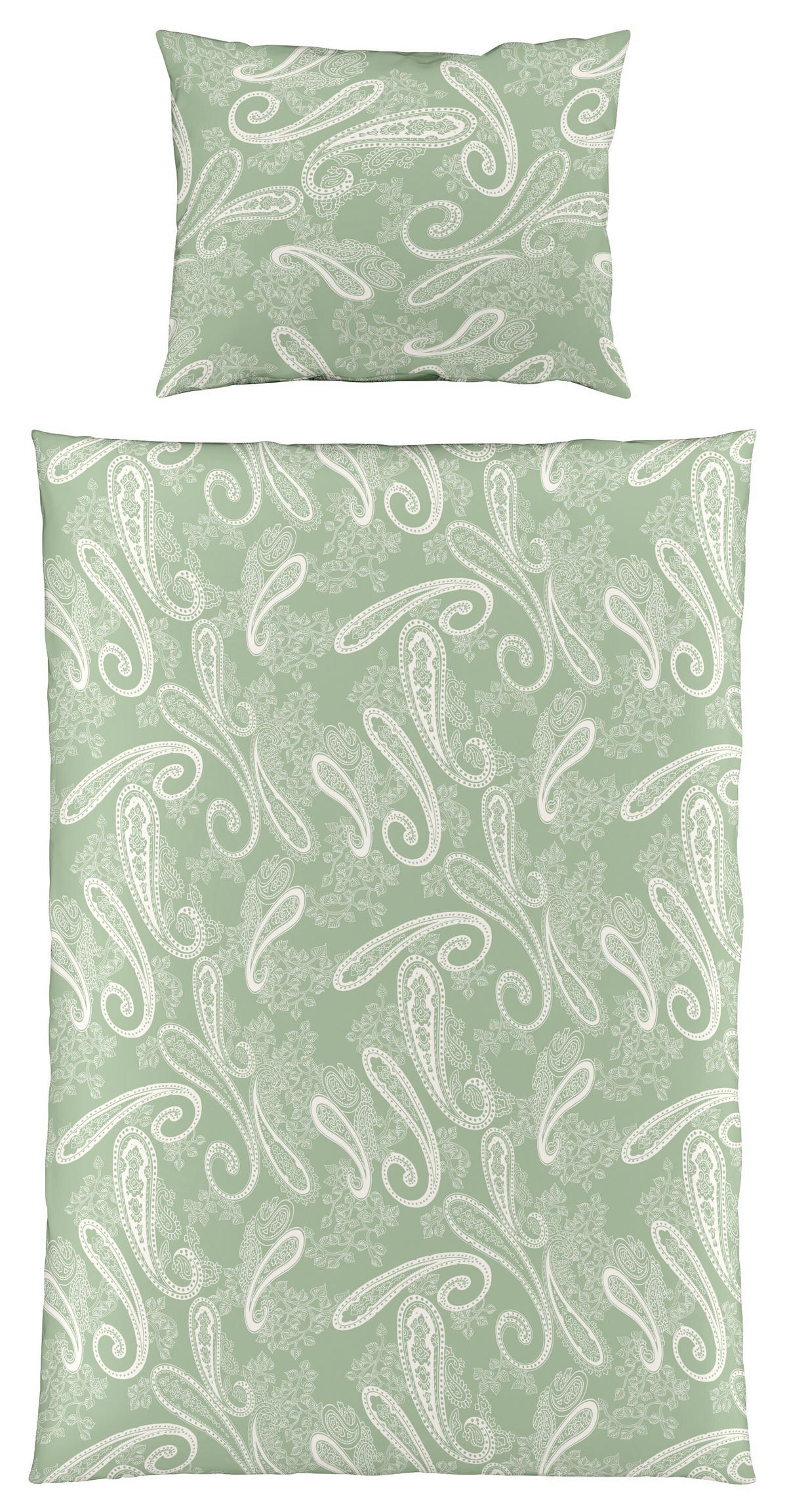 POSTEĽNÁ BIELIZEŇ, makosatén, biela, svetlozelená, 140/200 cm  - biela/svetlozelená, Basics, textil (140/200cm) - Fleuresse