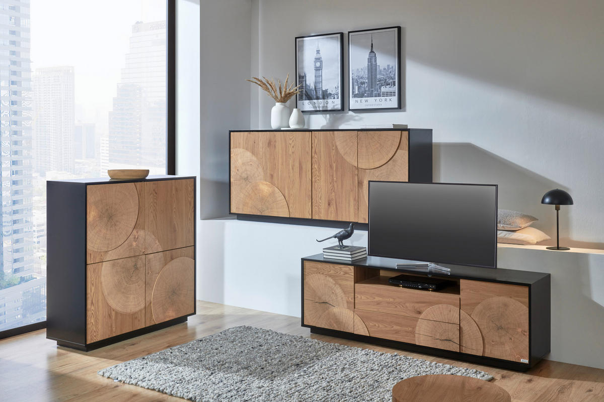 KOMMODE  in 110/115,5/40 cm  - Eichefarben/Schwarz, LIFESTYLE, Holzwerkstoff (110/115,5/40cm) - Xora