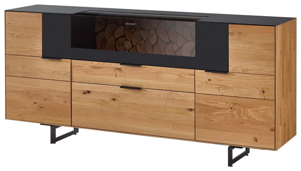 SIDEBOARD  209,9/98,4/45,2 cm  - Schwarz, Design, Glas/Holz (209,9/98,4/45,2cm) - Valdera
