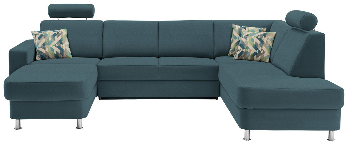 WOHNLANDSCHAFT in Chenille Türkis, Petrol  - Türkis/Chromfarben, Design, Kunststoff/Textil (165/301/198cm) - Xora