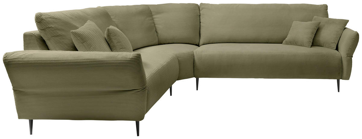 ECKSOFA in Cord Olivgrün  - Schwarz/Olivgrün, Design, Textil/Metall (256/256cm) - Livetastic