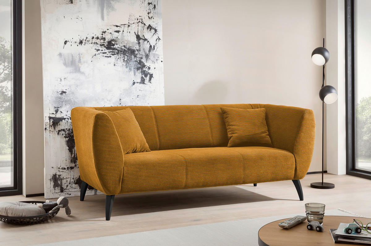 3-SITZER-SOFA in Cord Goldfarben  - Goldfarben/Schwarz, MODERN, Holz/Textil (208/83/88cm) - MID.YOU