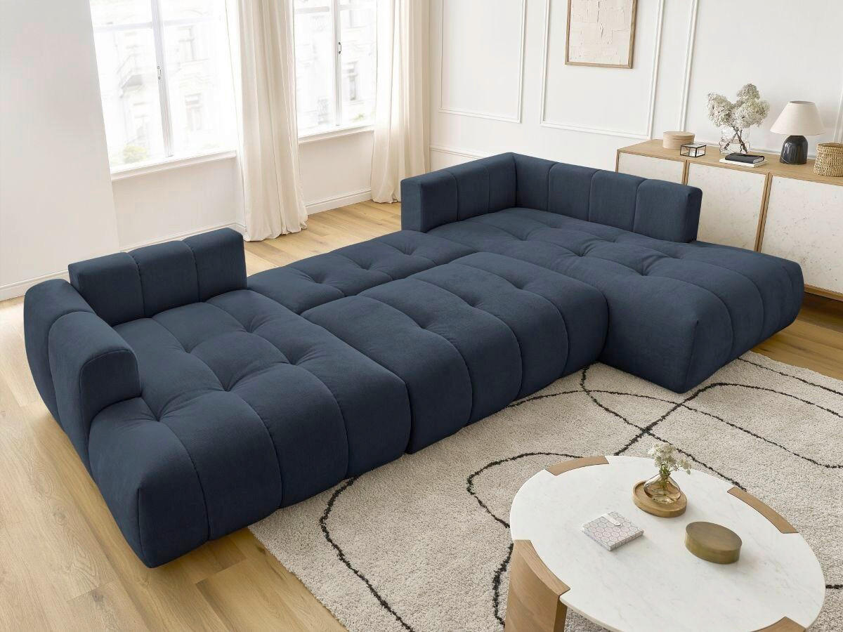 WOHNLANDSCHAFT  FUJI  Dunkelblau Leinenoptik  - Schwarz/Dunkelblau, MODERN, Kunststoff/Textil (160/377/204cm)