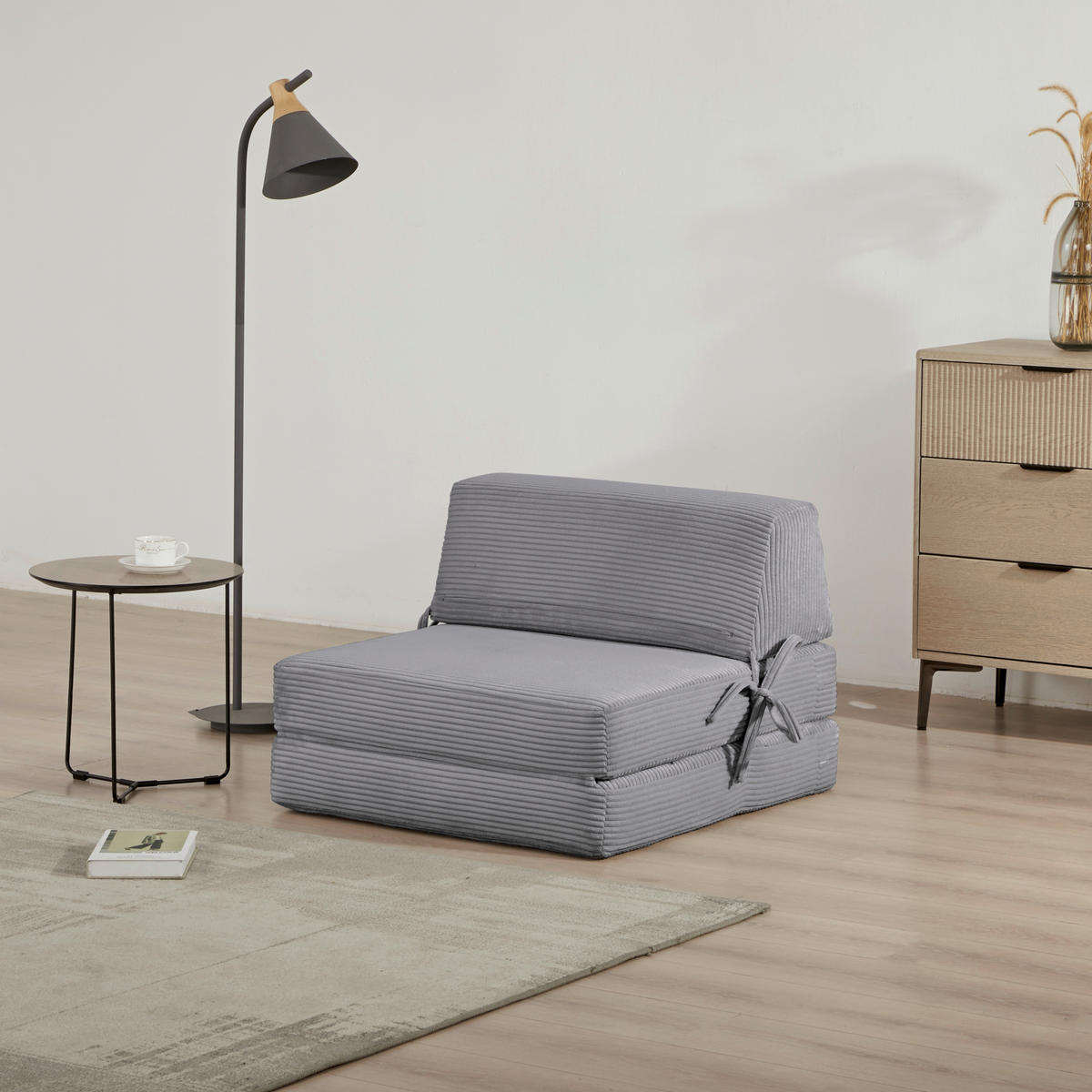 SCHLAFSESSEL Cord Grau  - Hellgrau/Grau, Design, Textil/Metall (75/58/80cm) - Livetastic