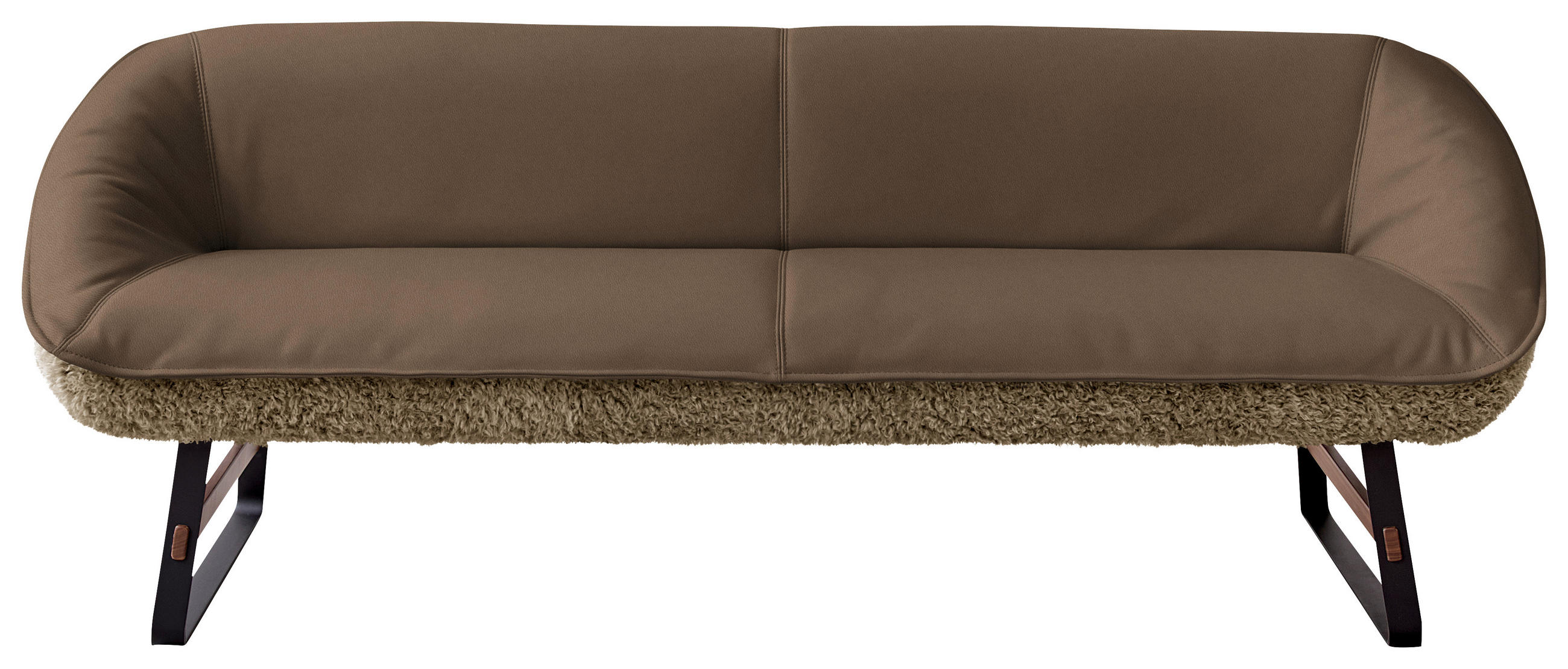 SITZBANK Textil, Leder Blaugrau  - Blaugrau/Schwarz, Design, Leder/Holz (229/88/80cm) - Koinor