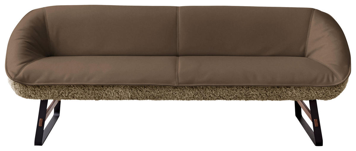 SITZBANK Textil, Leder Blaugrau  - Blaugrau/Schwarz, Design, Leder/Holz (229/88/80cm) - Koinor