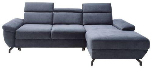 ECKSOFA in Velours Dunkelblau  - Silberfarben/Dunkelblau, Modern, Textil/Metall (262/182cm) - Trendmanufaktur