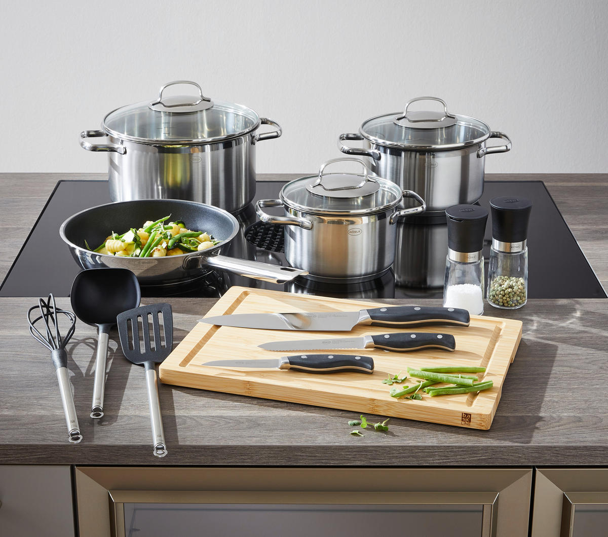 KOCHTOPFSET GOURMET-SET ELEGANCE 13-teilig  - Basics, Metall (37,8/29/59cm) - Rösle