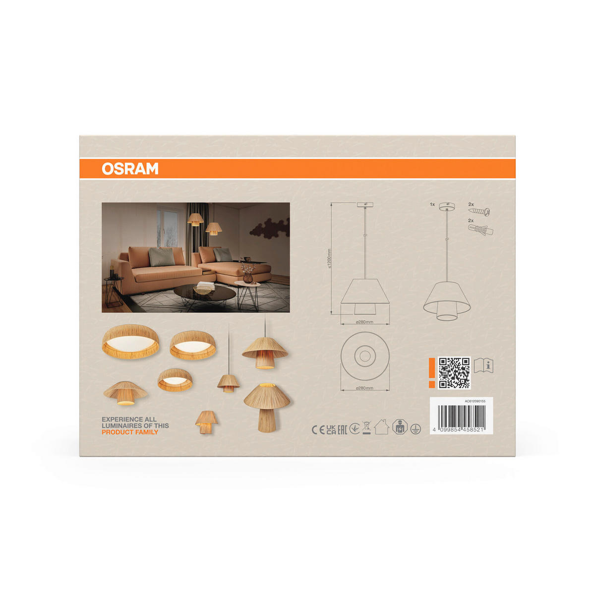 HÄNGELEUCHTE 28/120 cm  - Braun, Natur, Naturmaterialien/Metall (28/120cm) - Osram