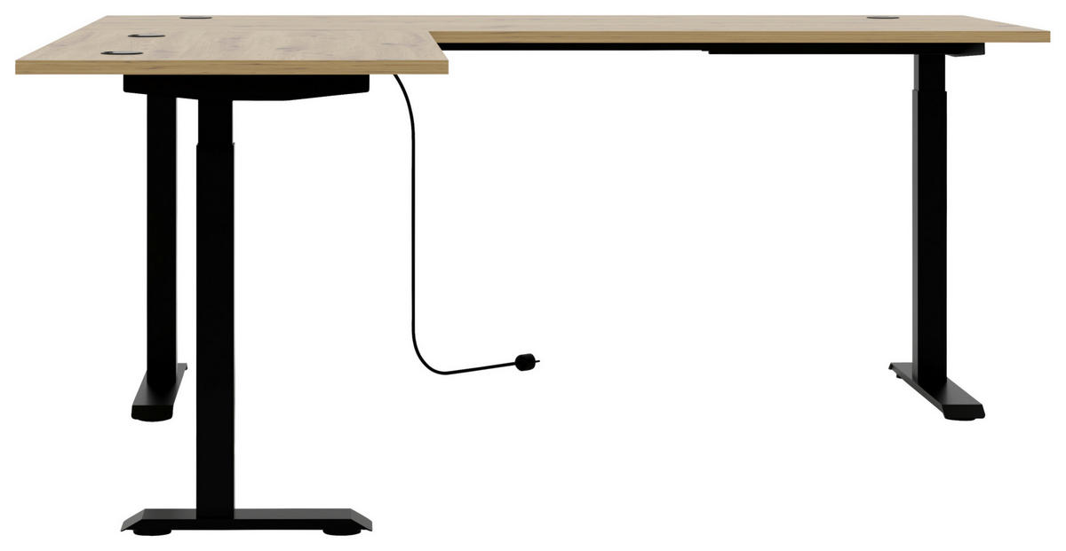 ECKSCHREIBTISCH 185/177/72-120 cm Schwarz, Eiche Artisan höhenverstellbar, Kabeldurchlass, seitenverkehrt montierbar, Memoryschalter  - Schwarz/Eiche Artisan, KONVENTIONELL, Holzwerkstoff/Metall (185/177/72-120cm) - Voleo