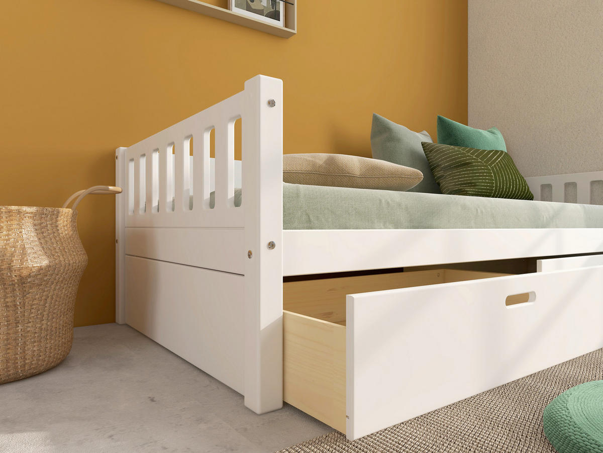 BETT 90/200 cm,  in Weiß, Rollrost, Bettschubladen  - Weiß, MODERN, Holz (90/200cm) - Chameo