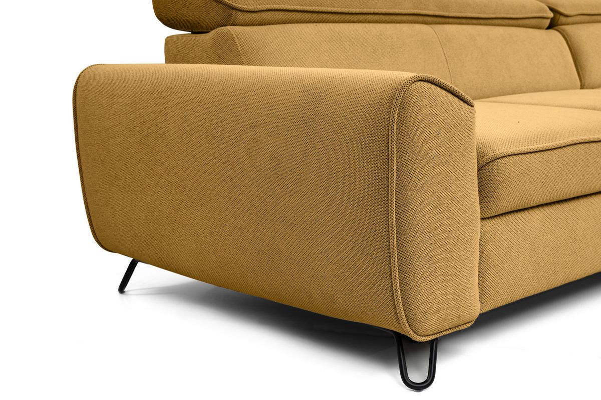 ECKSOFA in Flachgewebe Currygelb  - Currygelb/Schwarz, Design, Textil/Metall (250/200cm) - Stylife
