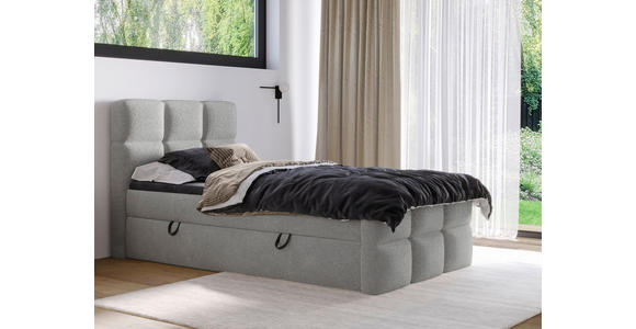 BOXBETT 120/200 cm,  in Hellgrau, gepolstertes Kopfteil, Bettkasten, Topper, H3 = fest  - Hellgrau/Schwarz, Design, Holzwerkstoff/Kunststoff (120/200cm) - Xora