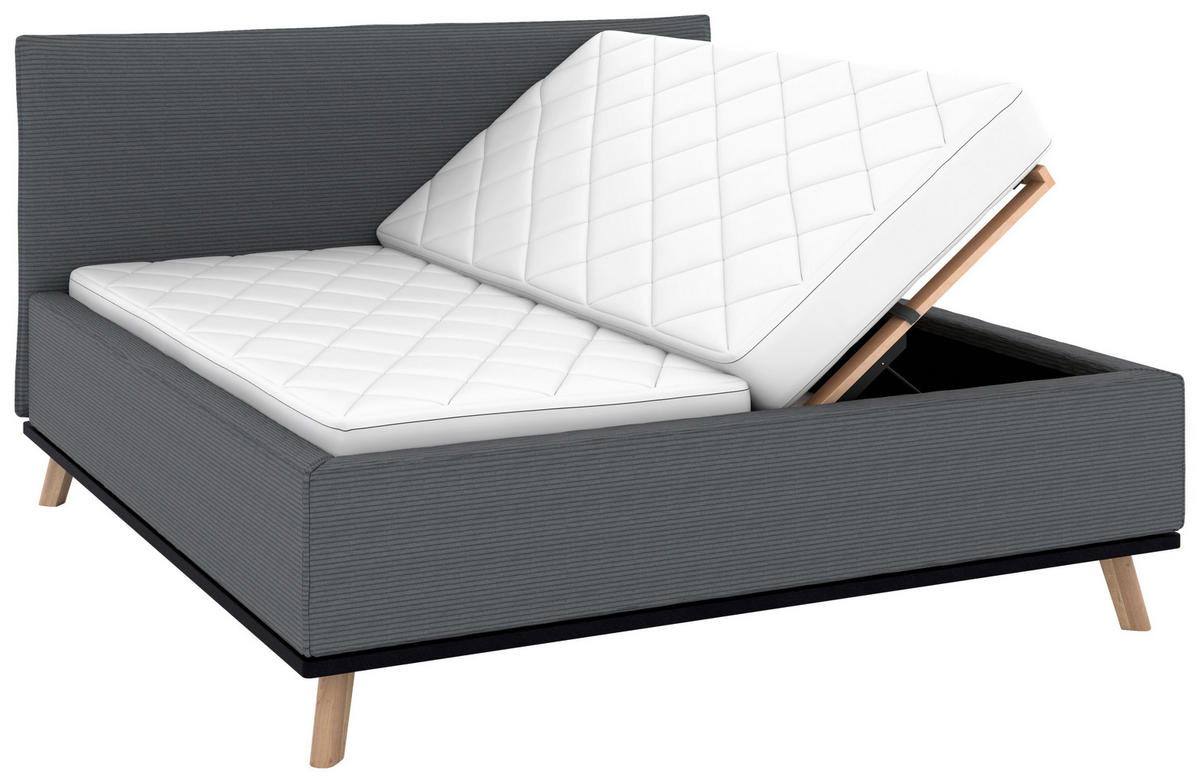 POLSTERBETT Matratze, Lattenrost, Bettkasten 180/200 cm  in Grau  - Eichefarben/Weiß, Design, Holz/Textil (180/200cm) - Musterring