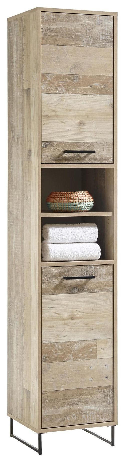 HOCHSCHRANK 38/190/37 cm - Eichefarben/Schwarz, KONVENTIONELL, Holzwerkstoff/Kunststoff (38/190/37cm) - MID.YOU