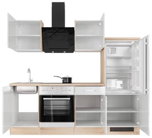 KUCHYNSKÁ LINKA VALERO 220 - biela s vysokým leskom/farba ušľachtilej ocele, Modern, kov/kompozitné drevo (220cm) - FlexWell