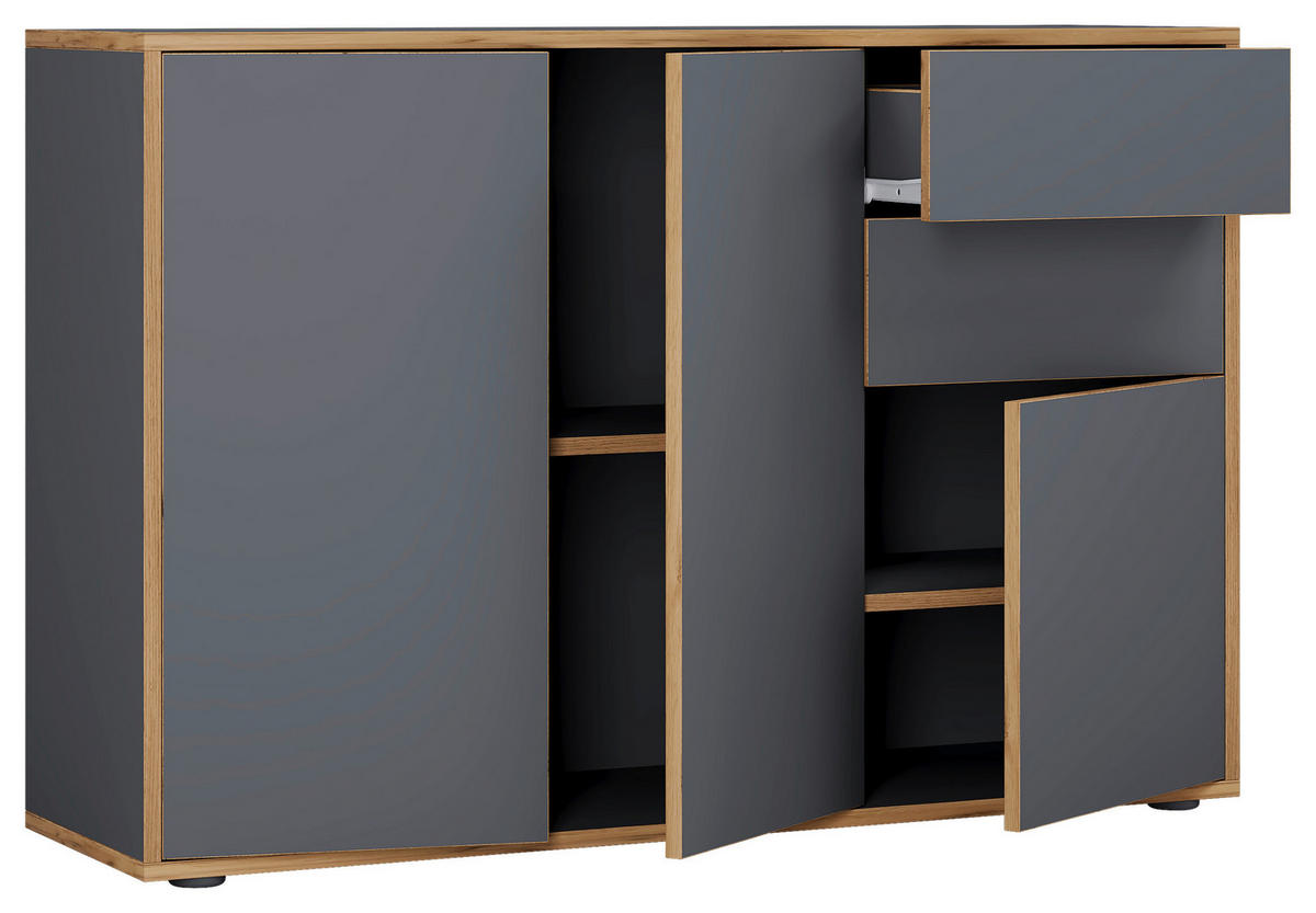 KOMMODE Salia  in 110/74/33 cm  - Honigeiche/Anthrazit, Design, Holzwerkstoff/Kunststoff (110/74/33cm) - MID.YOU
