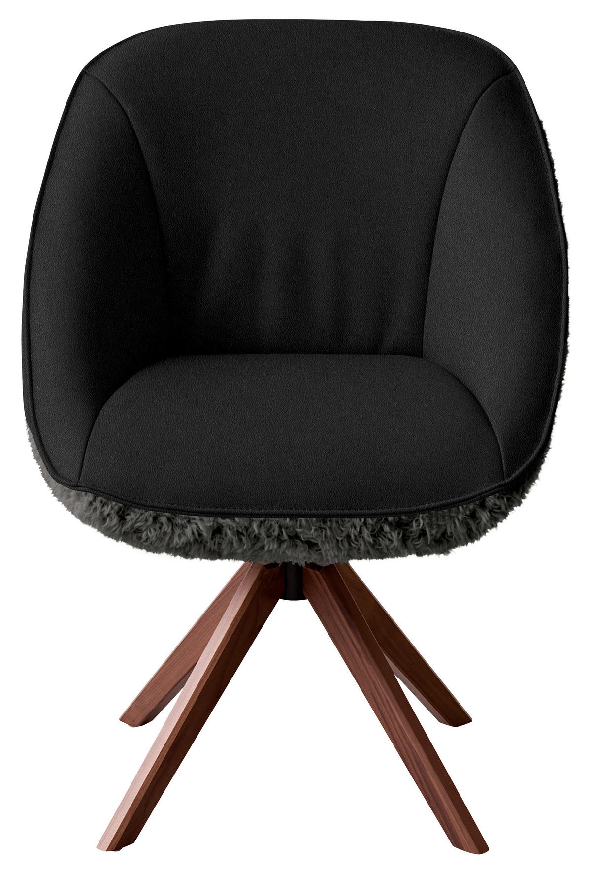 ARMLEHNSTUHL  Beinauswahl, Lederauswahl, Stoffauswahl, inklusive Armlehnen, automatische Rückholfunktion, gepolsterte Armlehnen, Sitzfläche 320° drehbar Hochflor Echtleder  - Anthrazit/Nussbaumfarben, Design, Leder/Holz (61/89/70cm) - Koinor