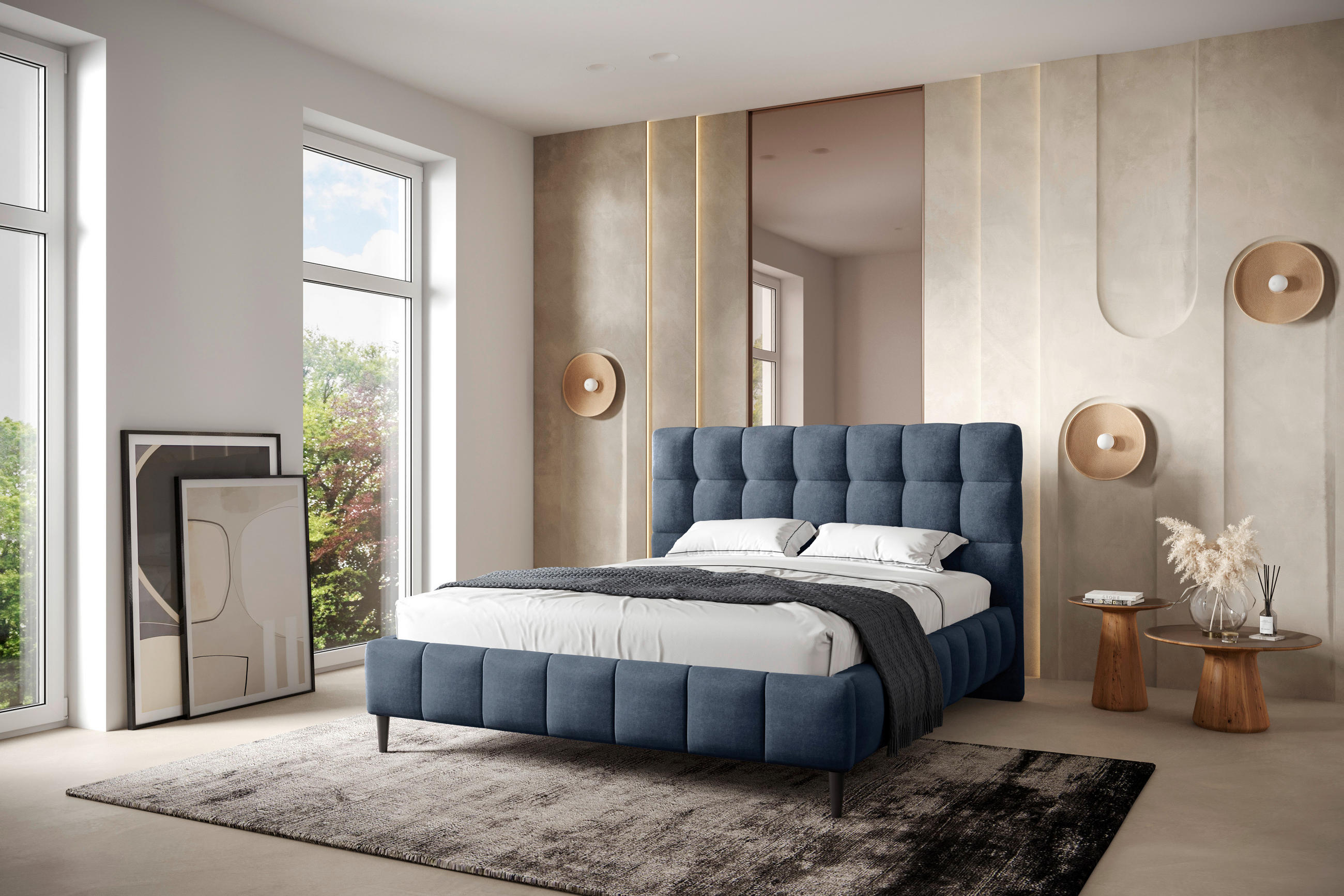 POLSTERBETT 180/200 cm  in Blau  - Blau/Schwarz, Modern, Holz/Holzwerkstoff (180/200cm) - MID.YOU