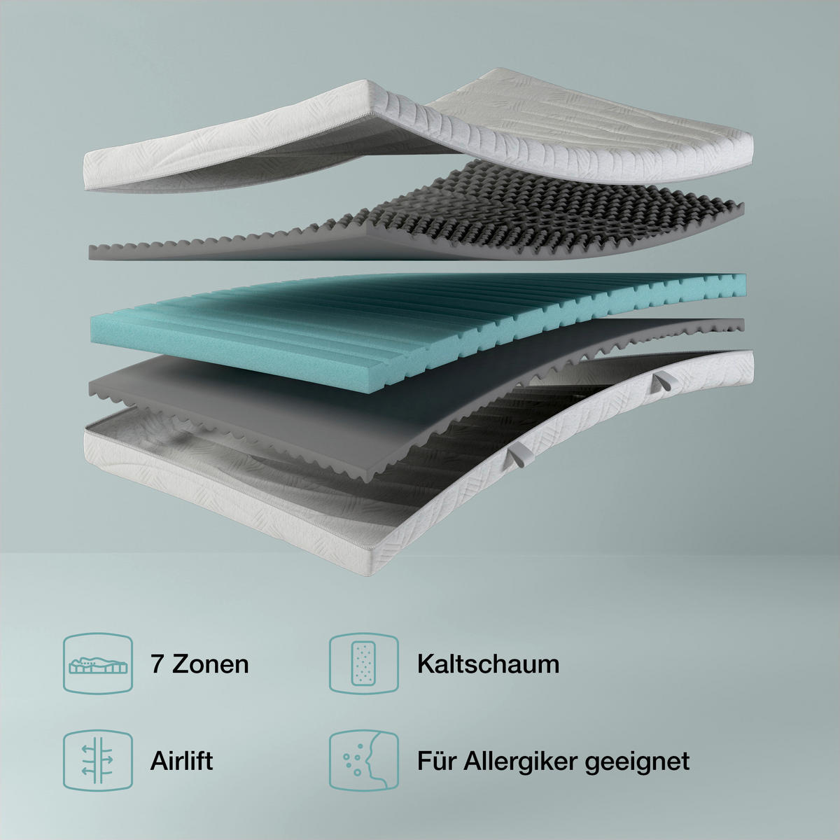 KALTSCHAUMMATRATZE 160/200 cm Höhe ca. 21 cm 7 -Zonen - Weiß, Basics, Textil (160/200cm) - Boxxx