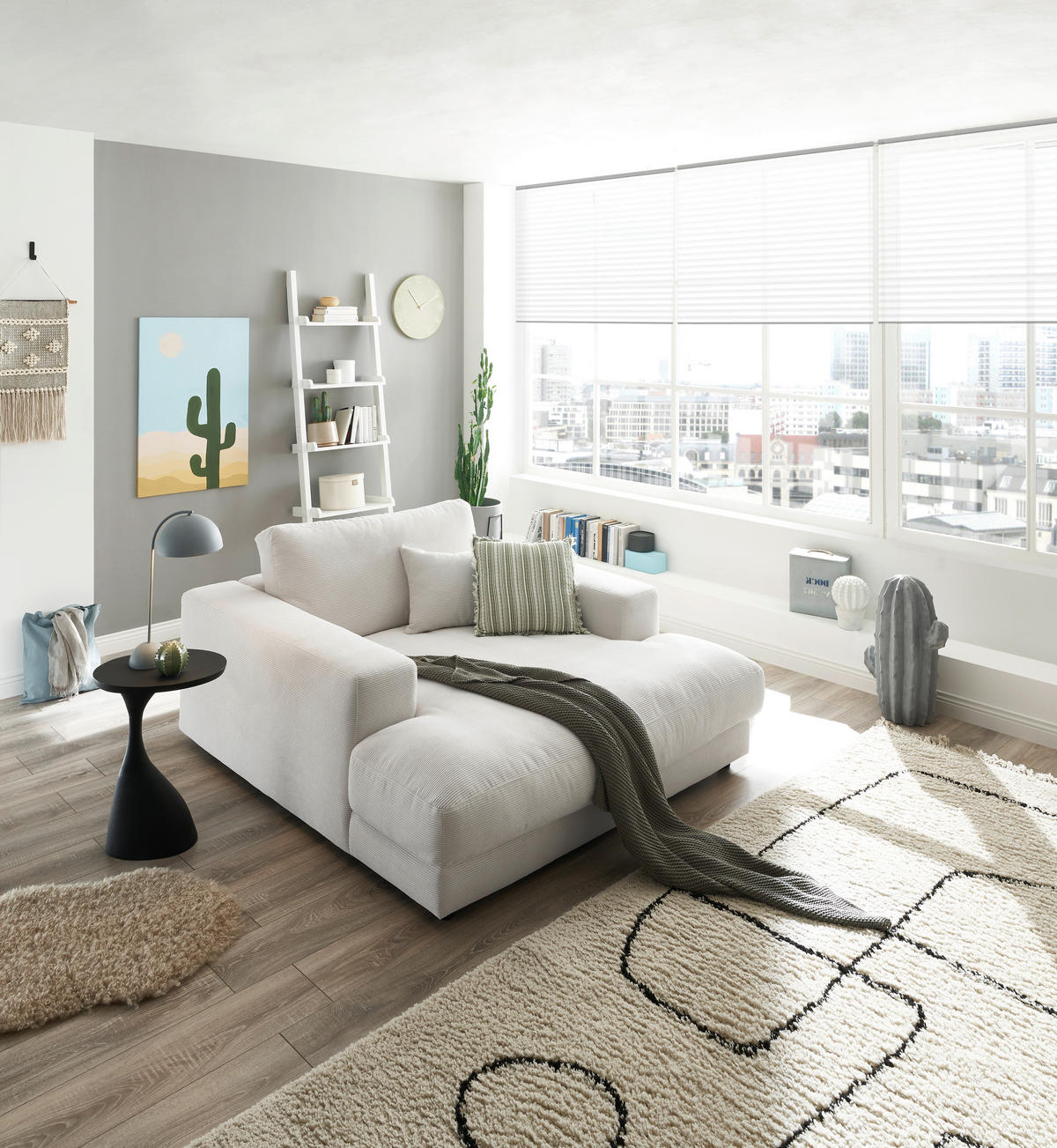 XXL-SESSEL in Feincord Weiss  - Weiss/Schwarz, Design, Kunststoff/Textil (150/86/170cm) - Lomoco