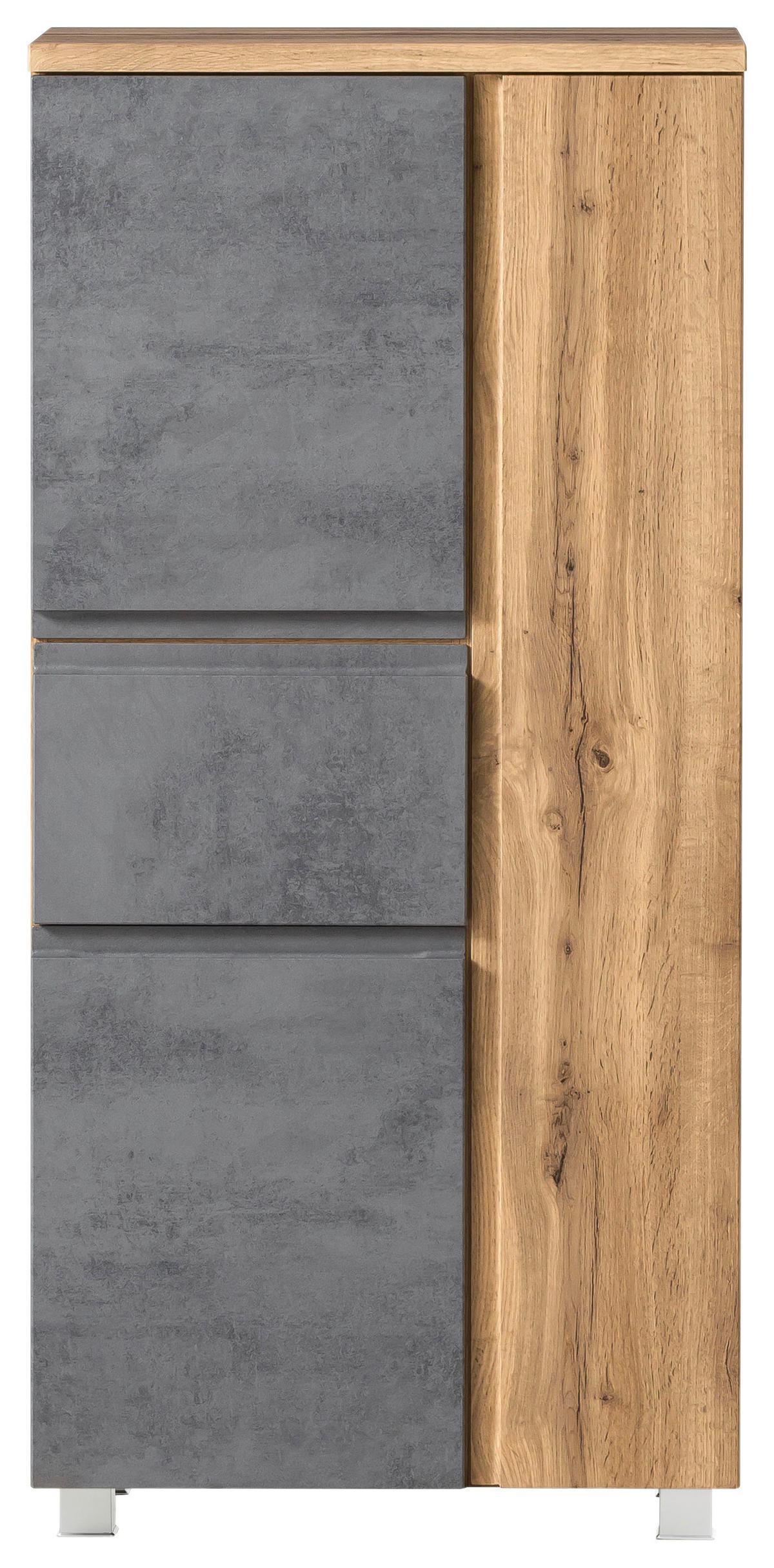MIDISCHRANK 65/130/35 cm  - Silberfarben/Eiche Wotan, Modern, Holzwerkstoff/Kunststoff (65/130/35cm) - Held