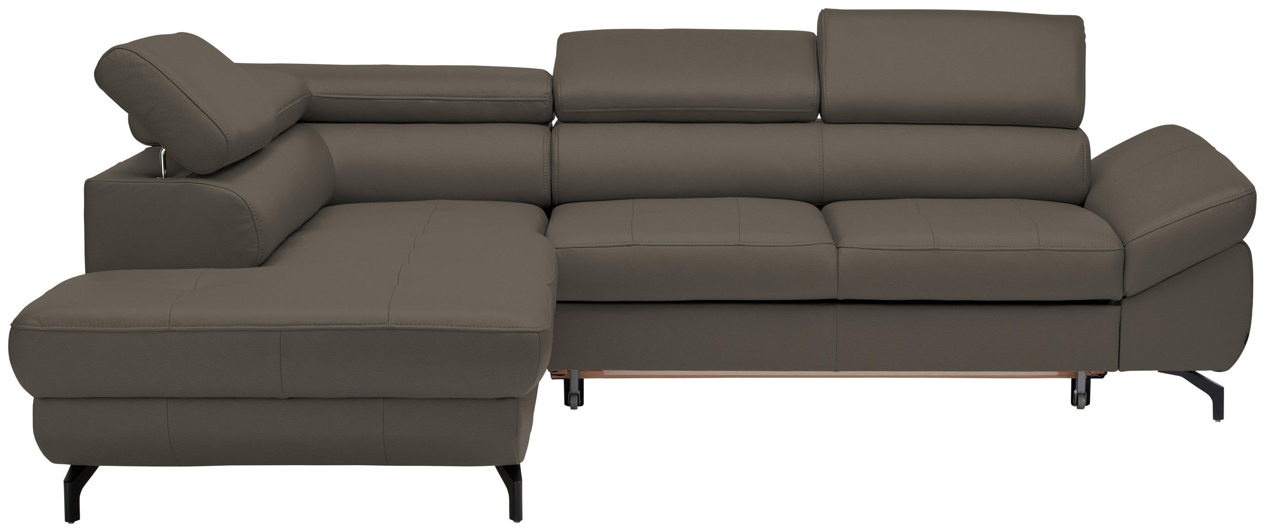 ECKSOFA in Echtleder Graubraun  - Graubraun/Schwarz, Design, Leder/Metall (220/270cm) - Novel