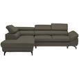 ECKSOFA in Echtleder Graubraun  - Graubraun/Schwarz, Design, Leder/Metall (220/270cm) - Novel