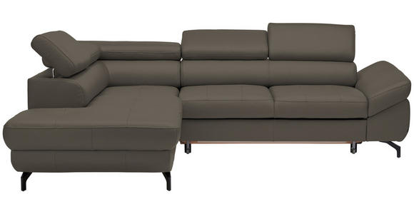 ECKSOFA in Echtleder Graubraun  - Graubraun/Schwarz, Design, Leder/Metall (220/270cm) - Novel