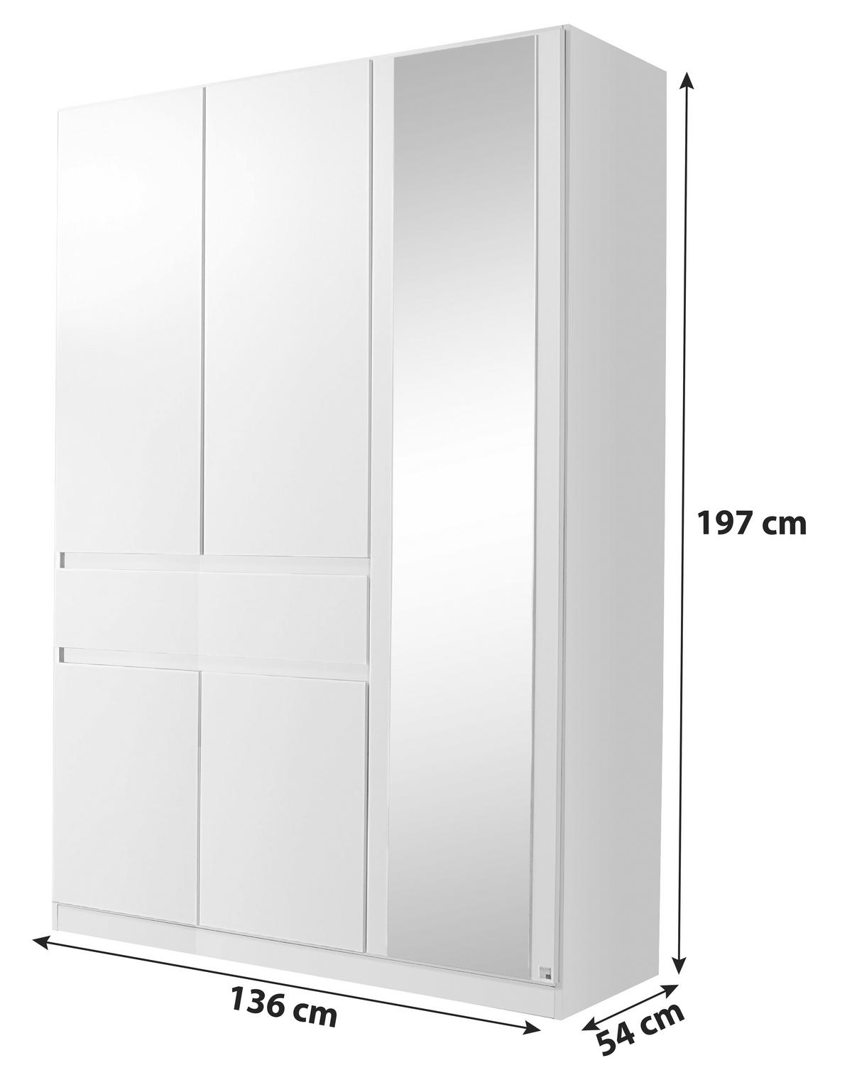 KLEIDERSCHRANK 136/197/54 cm 5-türig Grau, Weiß  - Weiß/Grau, Design, Glas/Holzwerkstoff (136/197/54cm) - Rauch Möbel