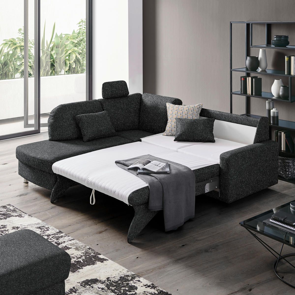 ECKSOFA  in Mikrovelours Anthrazit  208/227 cm  - Anthrazit/Alufarben, KONVENTIONELL, Textil/Metall (208/227cm) - Sedda