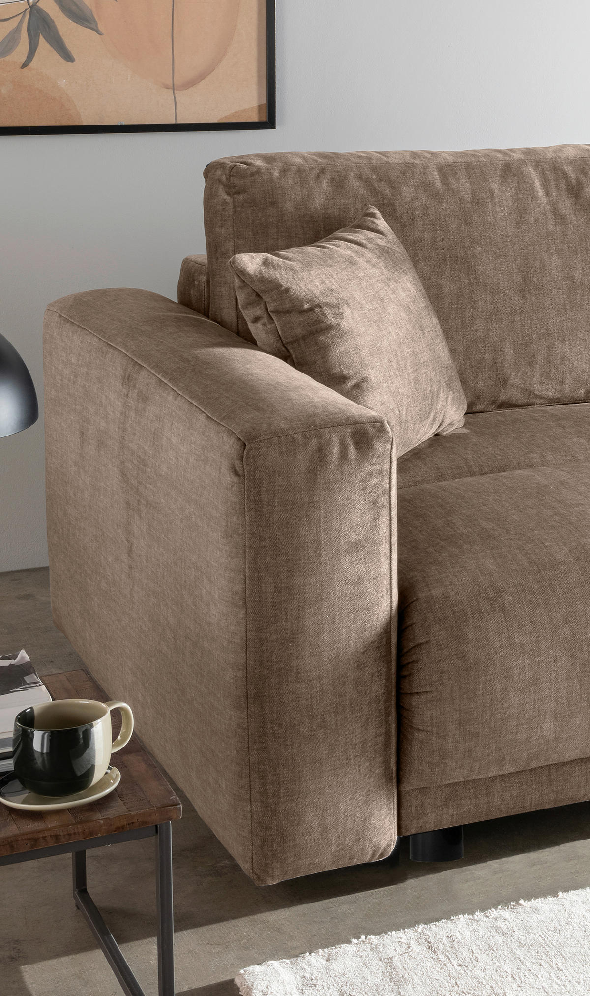 SCHLAFSOFA  mit Liegefunktion, Rücken echt Velours Hellbraun  - Hellbraun/Schwarz, MODERN, Kunststoff/Textil (245/86/126cm) - Livetastic