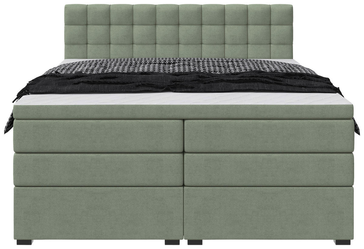 BOXSPRINGBETT 160/200 cm,  in Grün, Bettkasten, Topper, Matratzen, H3 = fest  - Schwarz/Grün, KONVENTIONELL, Kunststoff/Textil (160/200cm) - Boxxx