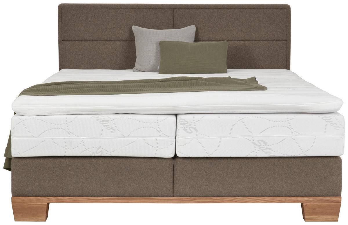 BOXSPRINGBETT 180/200 cm,  in Braun, Eichefarben, Matratze, Topper, unterschiedliche Matratzenhärtegrade je Bettseite, H3 + H4 = fest + sehr fest  - Eichefarben/Braun, Natur, Holz/Textil (180/200cm) - Valnatura