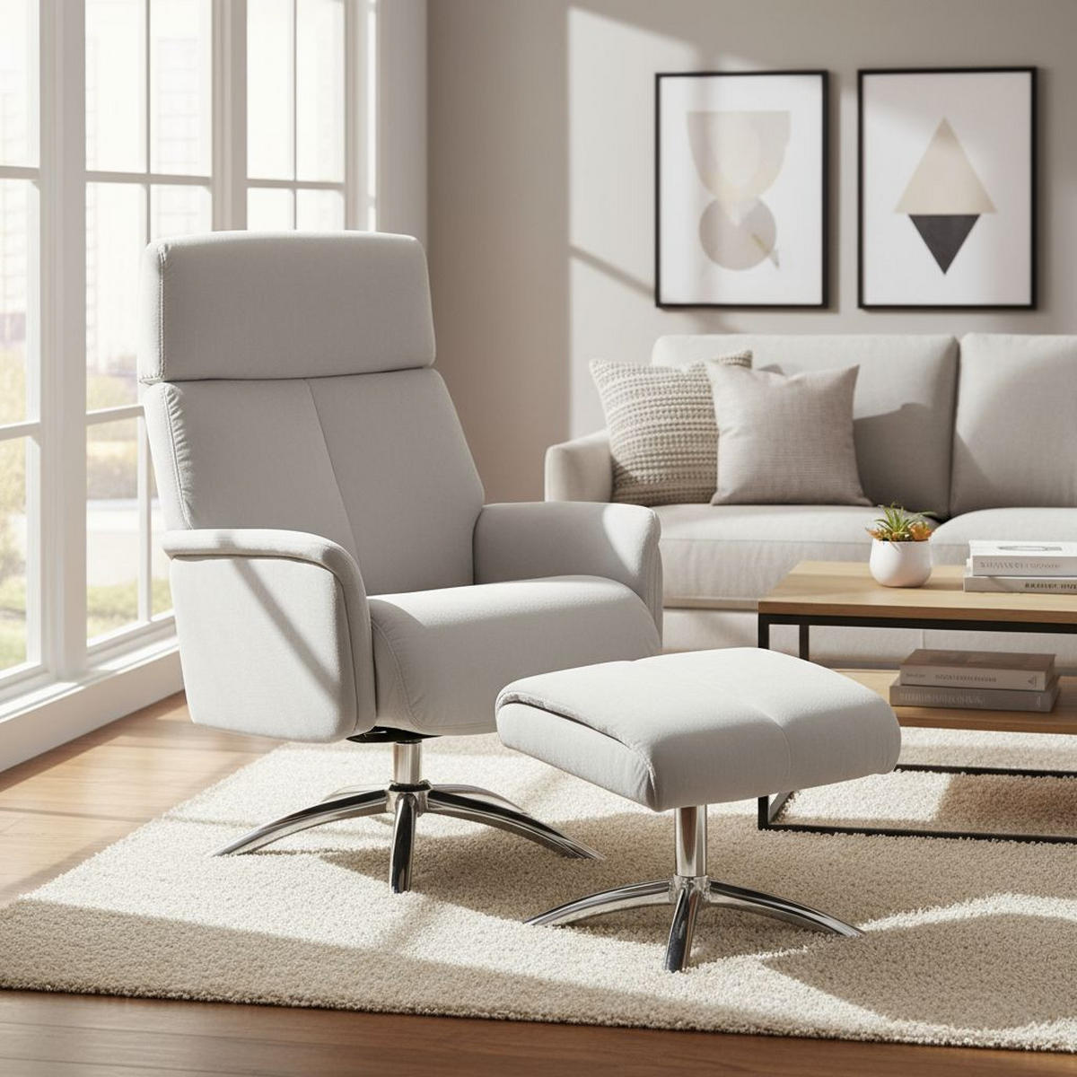 RELAXSESSELSET Samt Hocker    - Chromfarben/Grau, MODERN, Textil/Metall (72/103.5/88cm) - P & B