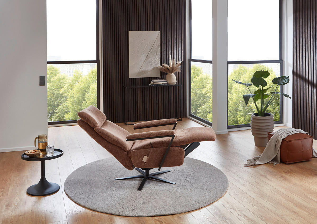 RELAXSESSEL in Textil Kupferfarben  - Schwarz/Kupferfarben, Design, Textil/Metall (68/117/85cm) - Cantus